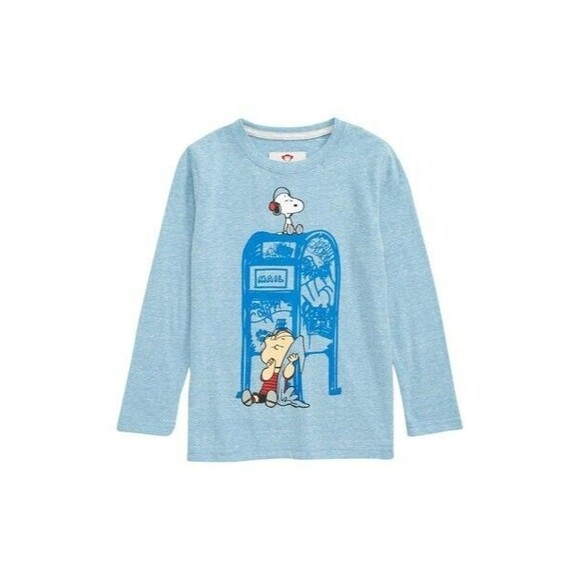 Appaman KIDS' X PEANUTS® LONG SLEEVE COTTON GRAPHIC TEE IN LIGHT BLUE HEATHER 3T - Picture 1 of 4